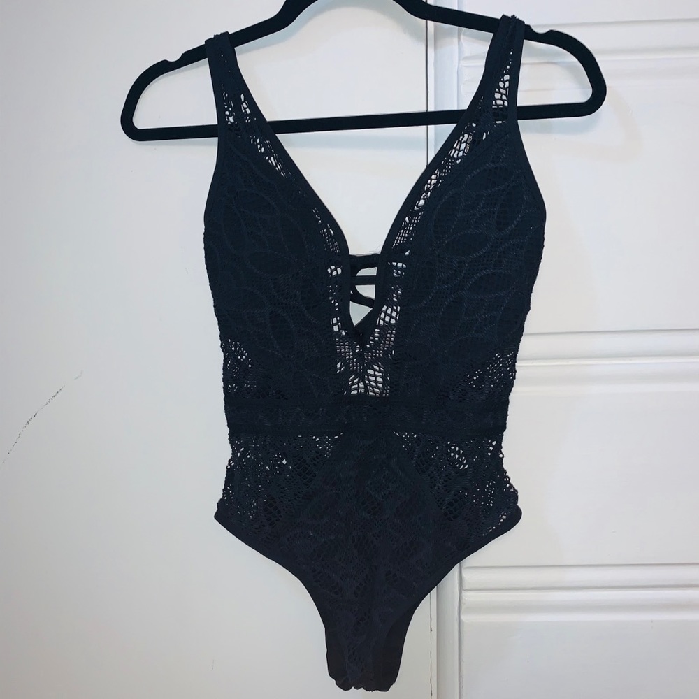 Becca Crochet Plunge One Piece Swimsuit